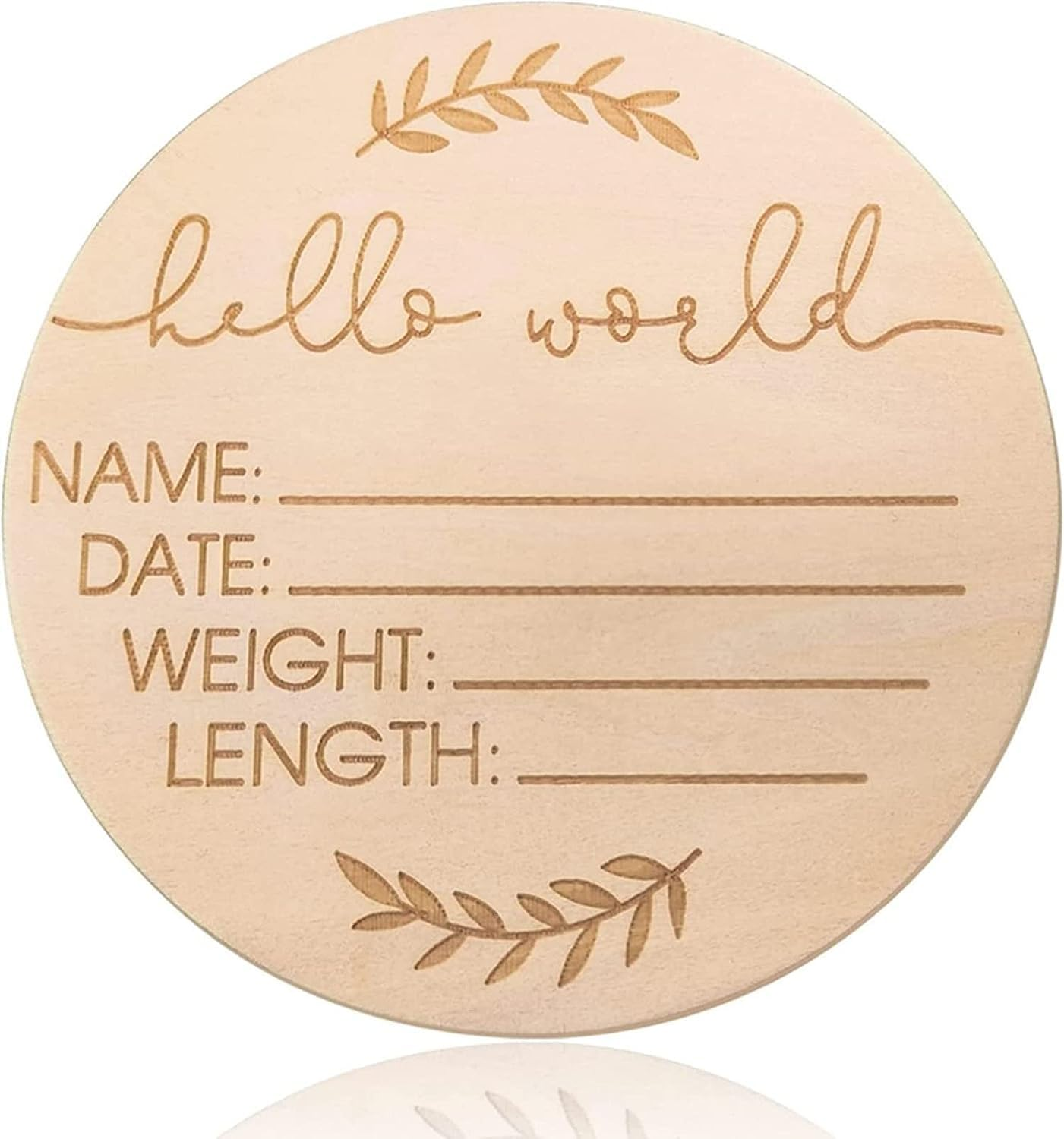 Birth Announcement Sign, 15Cm Wooden Baby Announcement Sign, Hello World Newborn Sign, Baby Name Announcement Sign for Photo Prop Baby Shower Nursery Gift (Round) image number 1