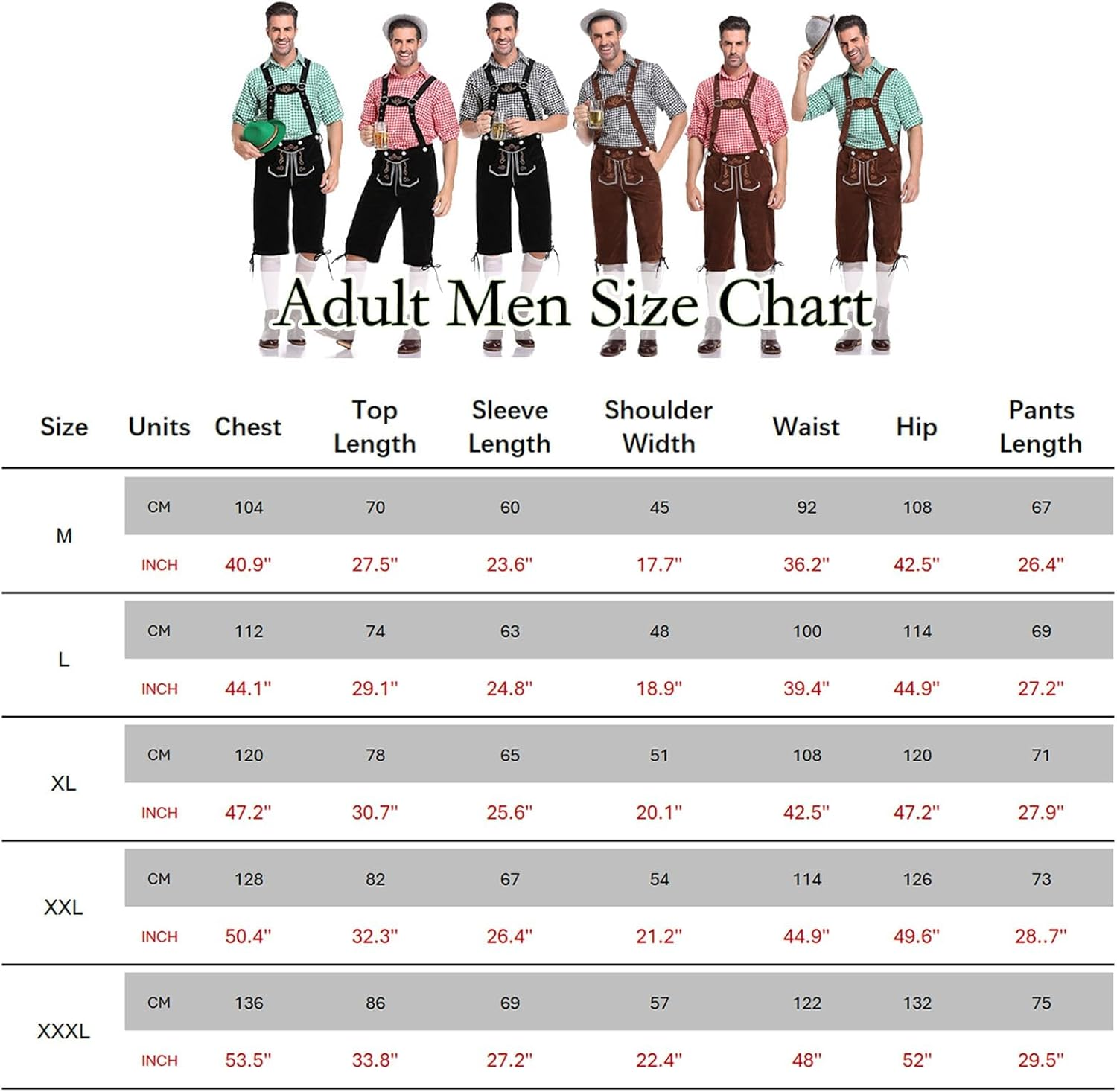 Slowton Oktoberfest Costume for Men - 2PCS Men Lederhosen Set with Suspenders and Shirt Adult German Bavarian Brown Lederhosen Outfits for Halloween Dress up Party Beer Festival Costume image number 2
