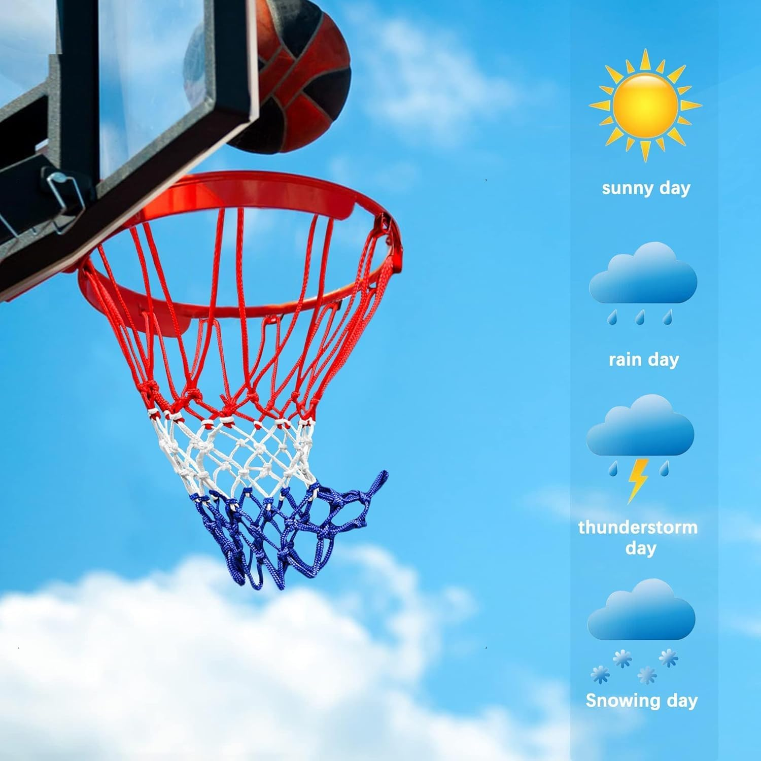 Shuoteng Basketball Hoop Ring Rim Goal Net, 1Pc Heavy Duty Basketball Hoop Net, Polyester Braided Multicolor Basketball Net Replacement image number 5