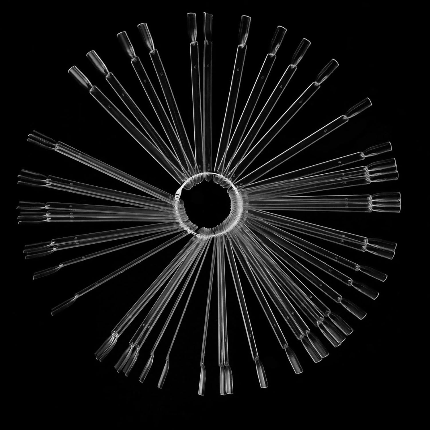 MUKLEI 150 PCS Clear Nail Swatch Sticks with Ring, Transparent Nail Simple Sticks Fan Shape Nail Art Display Tips for Display, Practice, DIY and Collection, 200 Number Labels Included