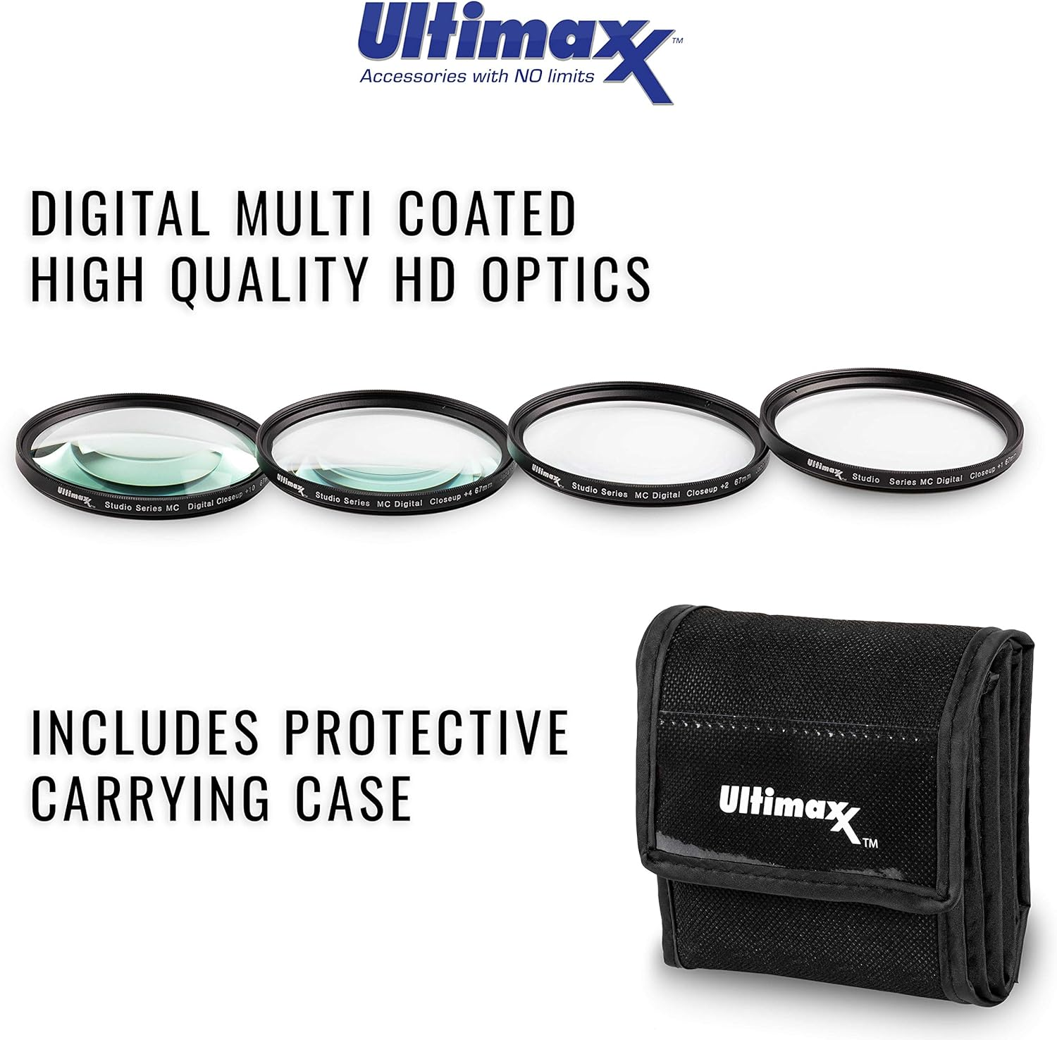 49MM Ultimaxx Professional Four Piece HD Macro Close-Up Filter Kit (1, 2, 4, 10 Diopter Filters) for Camera Lens with 49MM Filter Thread and Protective Filter Pouch image number 1