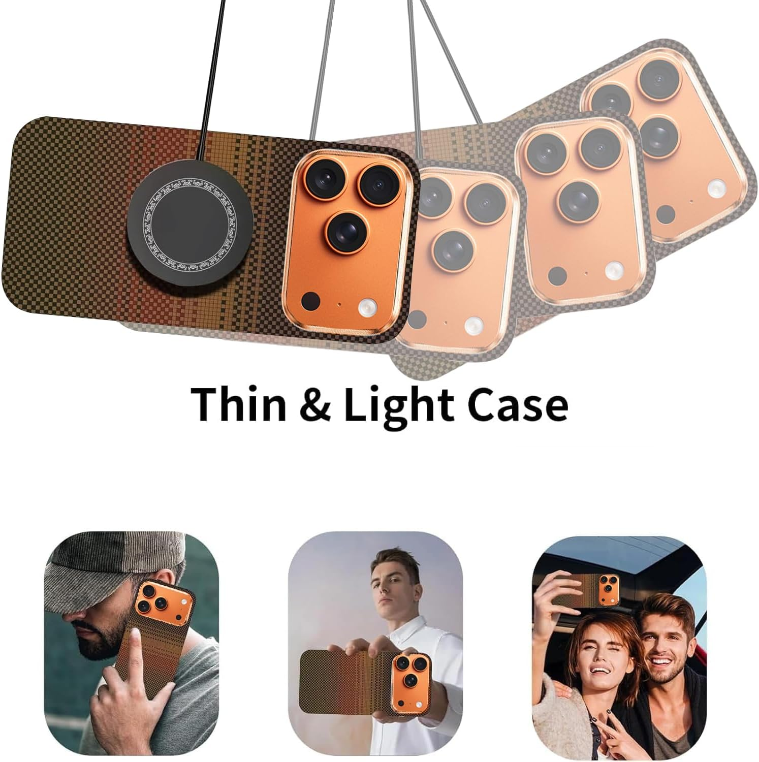 Case for Iphone 17 Pro Max: Business Men Slim Magnetic anti Fall Cover (Compatible with Magsafe) - 1500D Aramid Fiber Textures Design Thin & Light Cover with a Caseless Feel - 6.9 Inch (Sunset Gold) image number 4