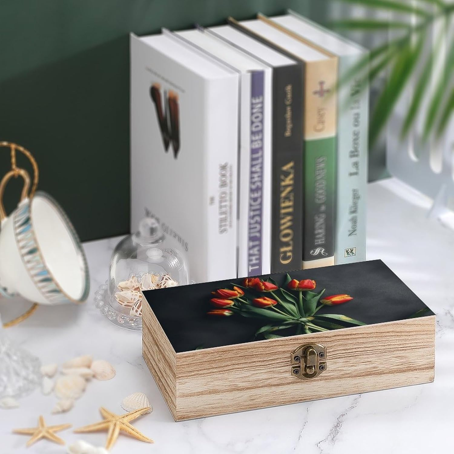 Tulips with Bows Wooden Box Wood Wedding Keepsake Boxes with Lids Small Decorative Boxes Lightweight Wooden Memory Storage Box for Crafts Keepsakes Jewelry Photo Letter Storage image number 2