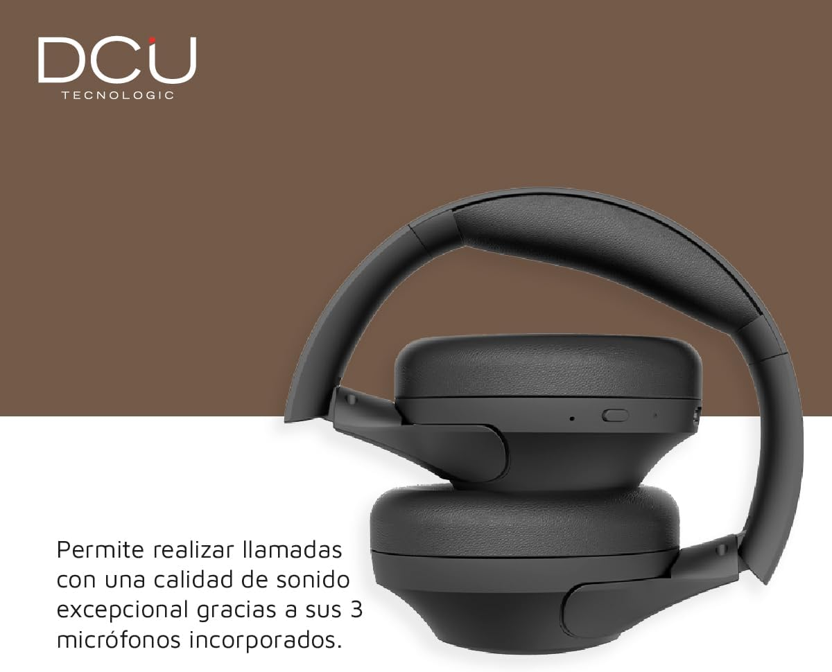 DCU TECNOLOGIC Wireless Bluetooth Headphones - 15 Hours of Use - USB-C Charging - Multifunctional Headphones with Foldable Headband - Black image number 3