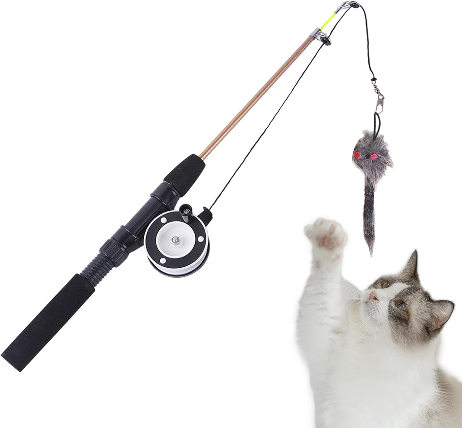 Lmyit Fishing Pole Cat Toy,Retractable Cat Wand Toy for Indoor Cats - Interactive Cat Toys Kitten Exercise Toys with 2-Section Fishing Pole for Indoor Outdoor Cats