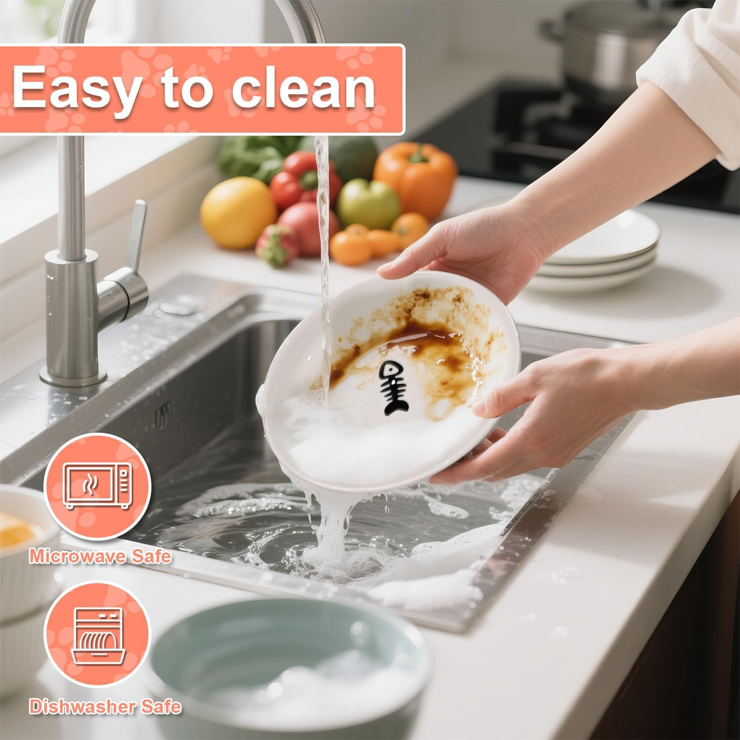 Pack of 6 Cat Feeding Bowls, Ceramic Bowls, 15 Cm Diameter, Cat Feeding Bowl, Cat Bowl for Pet Cats and Puppies image number 1