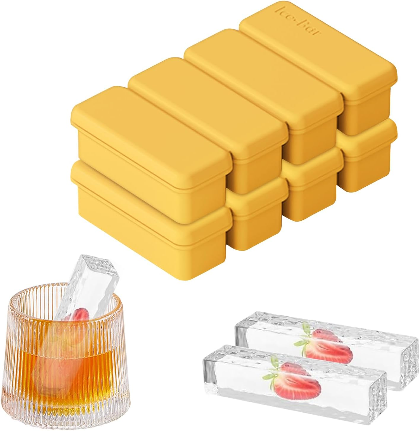 YARRAMATE 2 Pack Silicone Ice Cube Tray with Lid for Freezer, Premium Stackable Large Ice Cube Molds for Whiskey, Cocktails, Rectangle Silicone Molds for Soup, Butter, Baking,Easy Release(Orange)