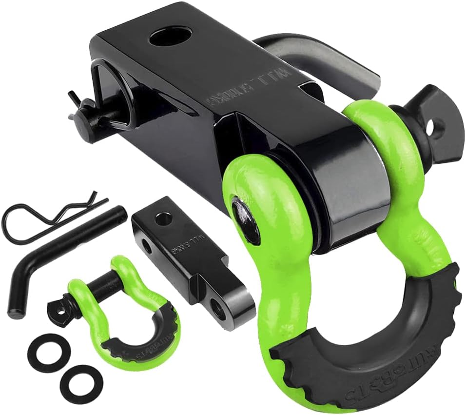 AUTOBOTS Tow Hitch Receiver 2", 45,000 Lbs Break Strength Heavy Duty Receiver with 5/8" Screw Pin, 3/4 Shackle, Towing Accessories for Vehicle Recovery Off-Road Red&Black