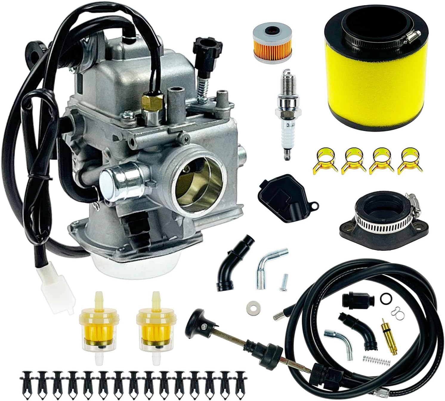 TRX350 Carburetor Kit Fits for Honda Rancher 350 2000-2006 TRX350TM TRX350TE TRX350ES TRX350FE TRX350FM Fourtrax 300 TRX450 Foreman 4 Stroke ATV with Oil Air Filter Choke Cable (Male Plug) image number 6