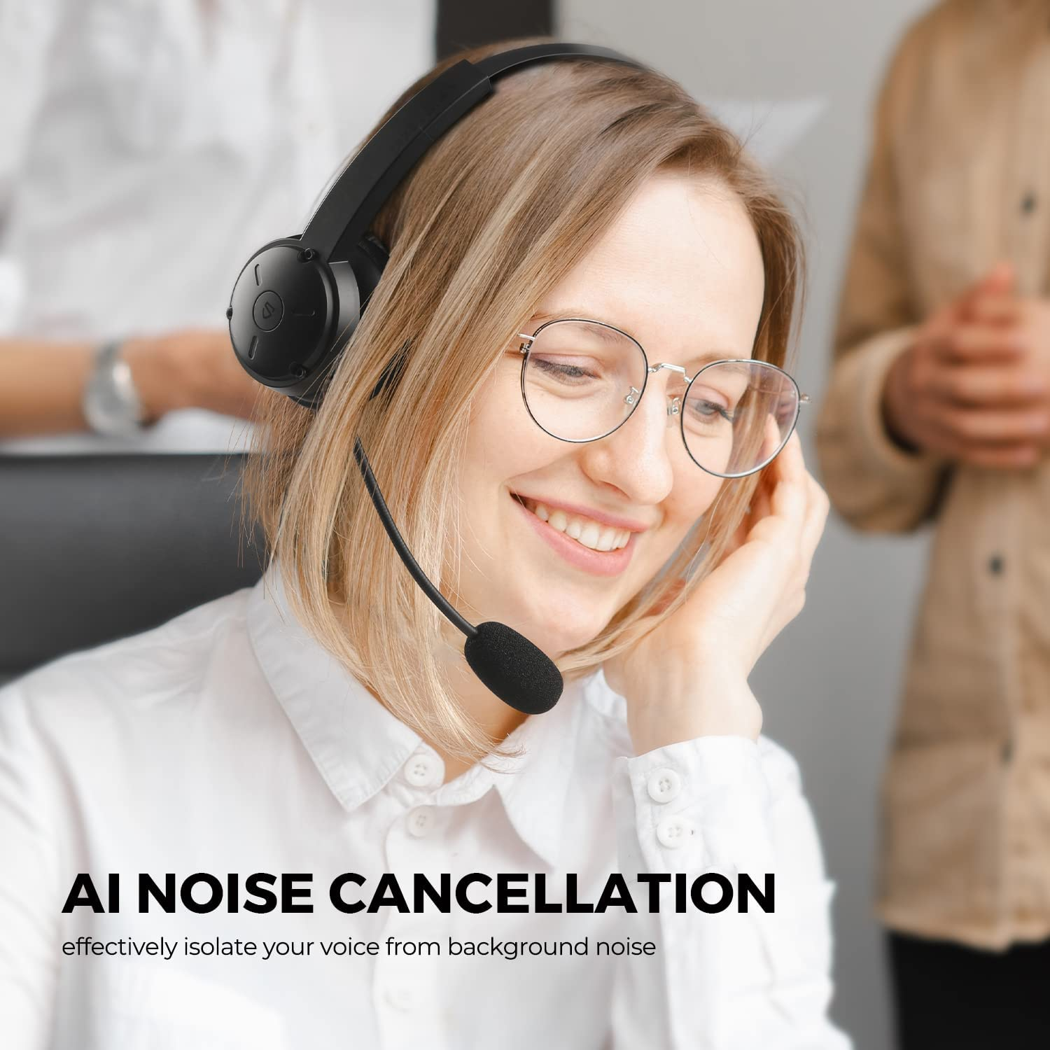 Soundpeats A7 Pro Bluetooth Headset with Microphone V5.2, AI Noise Cancellation Wireless Headset with Mute Mode, 40 Hrs Talktime Headset for Pc/Gaming/Call Center/Meeting/Office image number 1