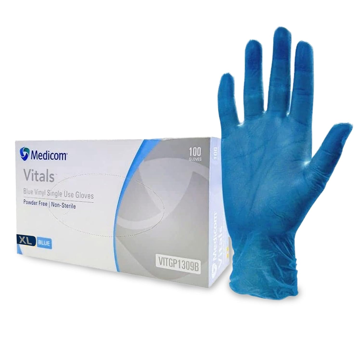 Medicom Powder Free Vinyl Gloves 100-Pieces, X-Large, Blue image number 3