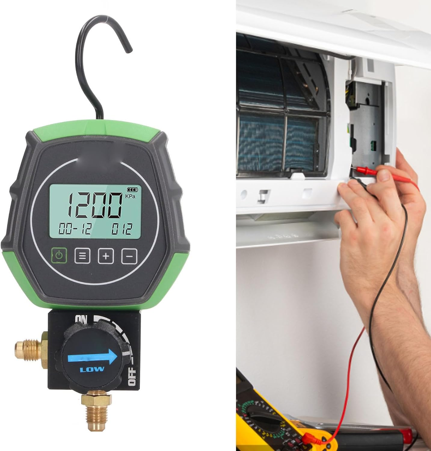 Digital Manifold Gauge, Digital AC Gauge 3 Modes 5 Units HVAC Vacuum Pressure Temperature Tester with Auto Shut down & Refrigerants for Air Conditioning Systems and Heat Pumps image number 3