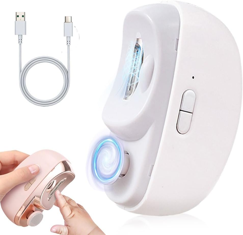 2 in 1 Electric Polishing Automatic Nail Clippers, 2025 New Automatic Electric Nail Clippers Nail File with Light Electric Toe Nail Clipper for Seniors Adults Baby (White)