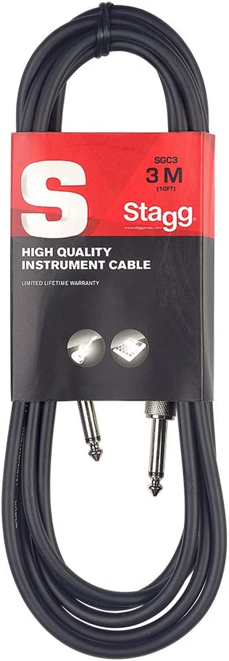 Stagg SGC3 S-Series Instrument Cable with Phone Plug to Phone Plug Connectors - 10Ft. image number 2