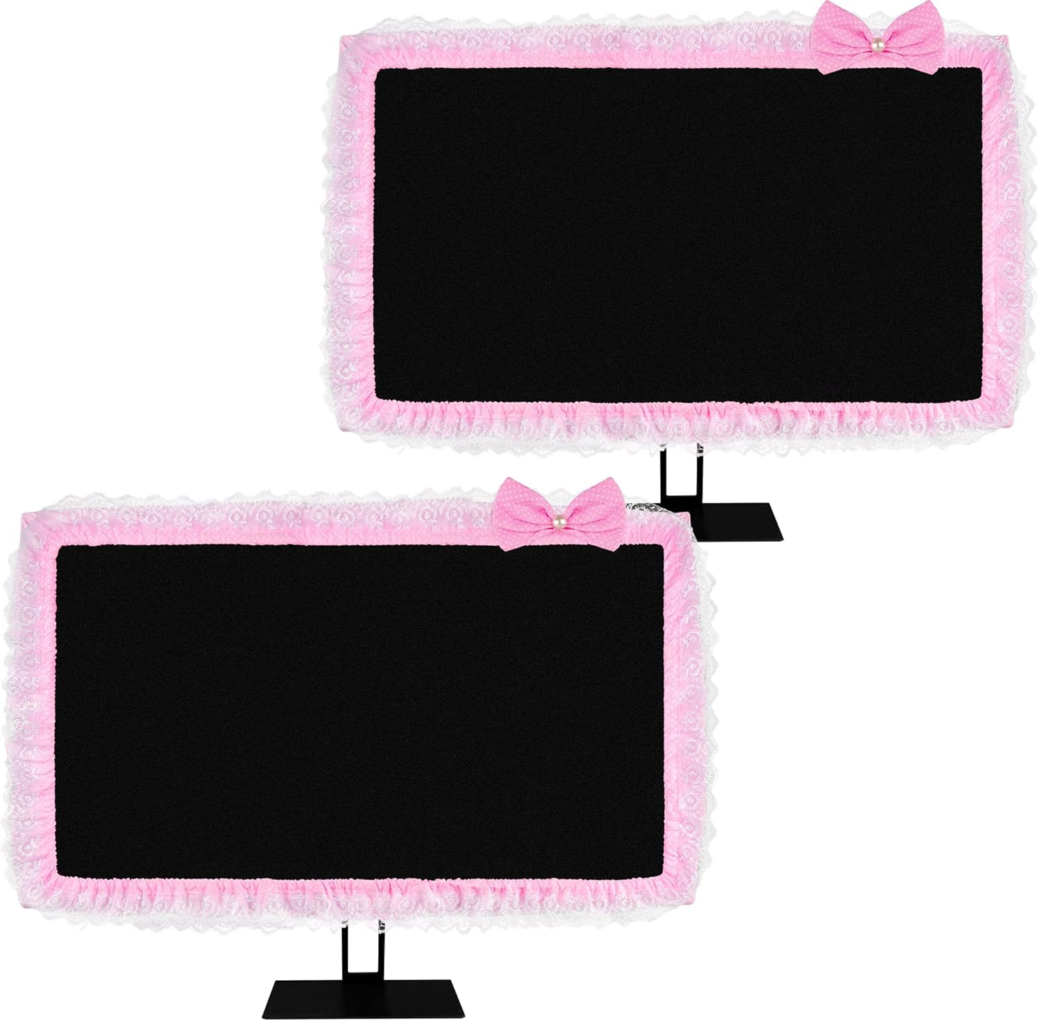 Reignsword 2 Pack Cute Computer Monitor Cover, 23''-26'' Elastic Monitor Dust Cover with Bow Knot, Lovely Monitor Accessories Screen Monitor Decoration for Tablet (Pink)