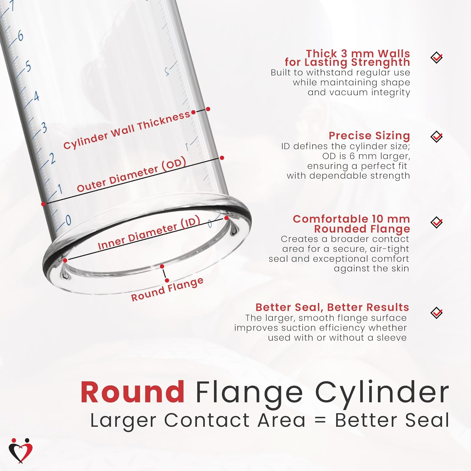 Leluv Vacuum Cylinder for Enhancement Pumps Seamless Untapered Medical-Grade Clear Acrylic with Measurement Marks and Locking Fitting 2.00 Inch X 9 Inch