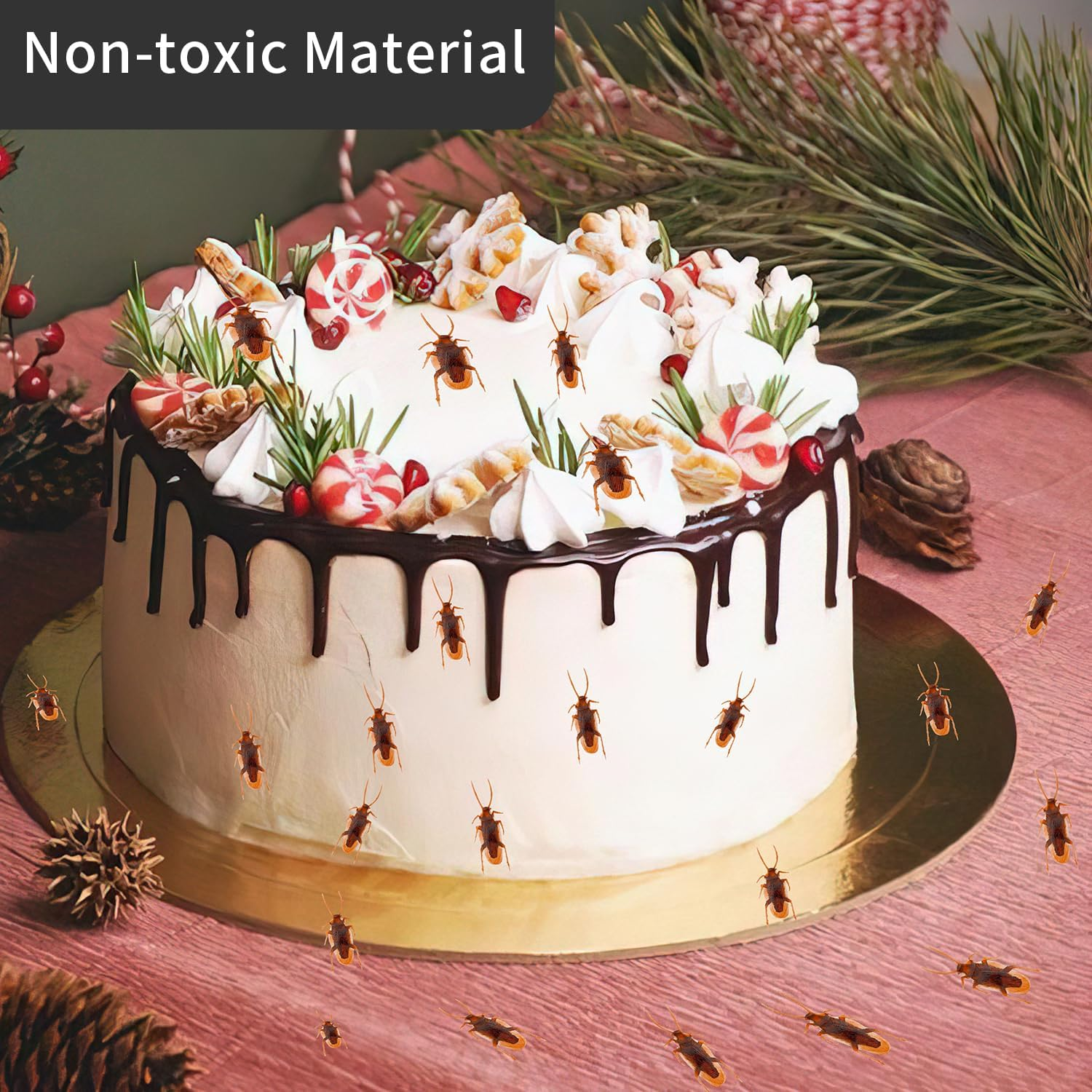 Diueoly 50PCS Fake Roaches, Prank Fake Cockroaches, Realistic Fake Cockroaches Funny Trick Joke Toys, Plastic Fake Roach Bugs Prank Novelty Gag Gifts for Halloween Christmas Party Decoration, Brown image number 1