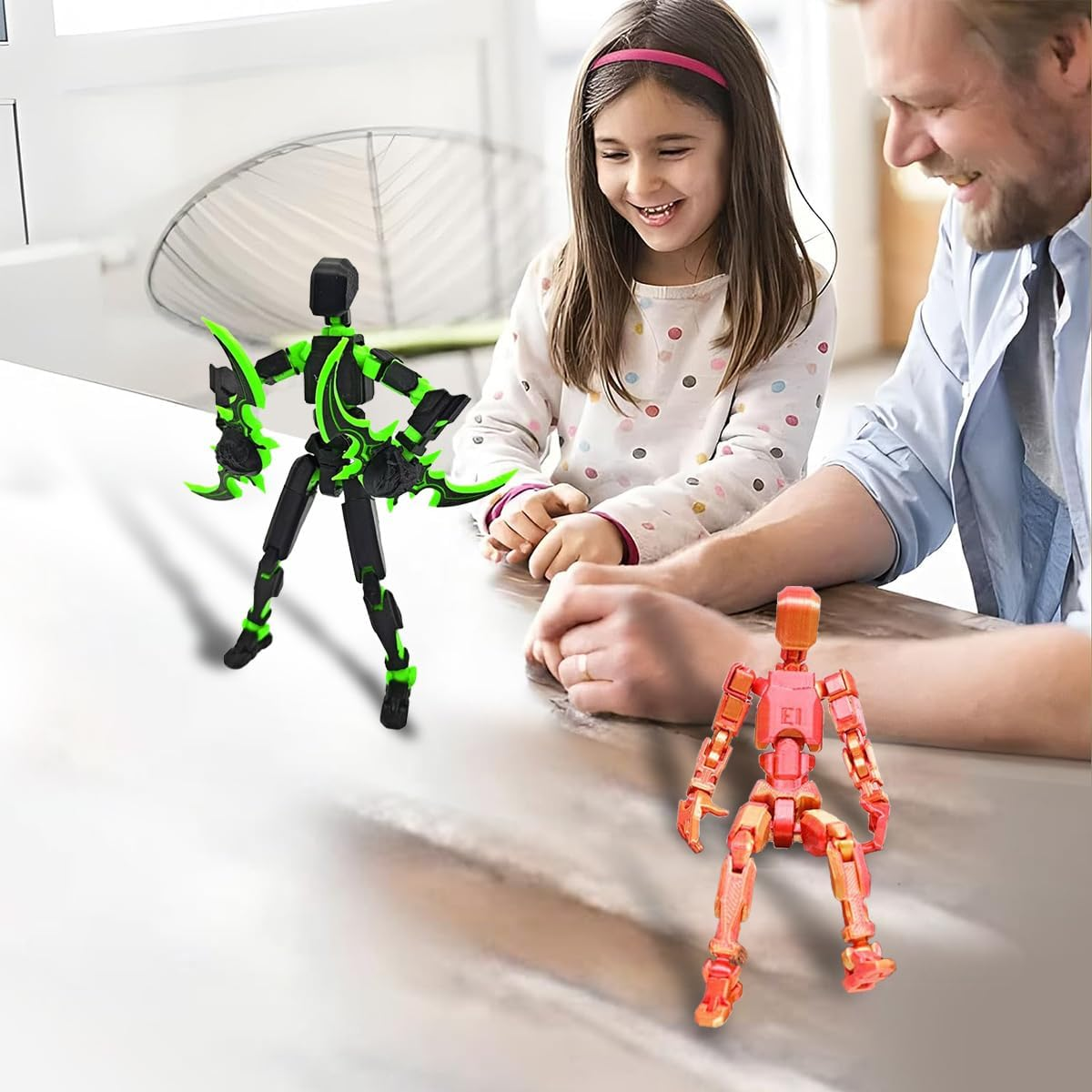 PEKOIU T13 Action Figure Set (Assembly Completed) - 3D Printed Multi-Jointed Desktop Decorations for Game Lovers (Green/Rose Gold) image number 4