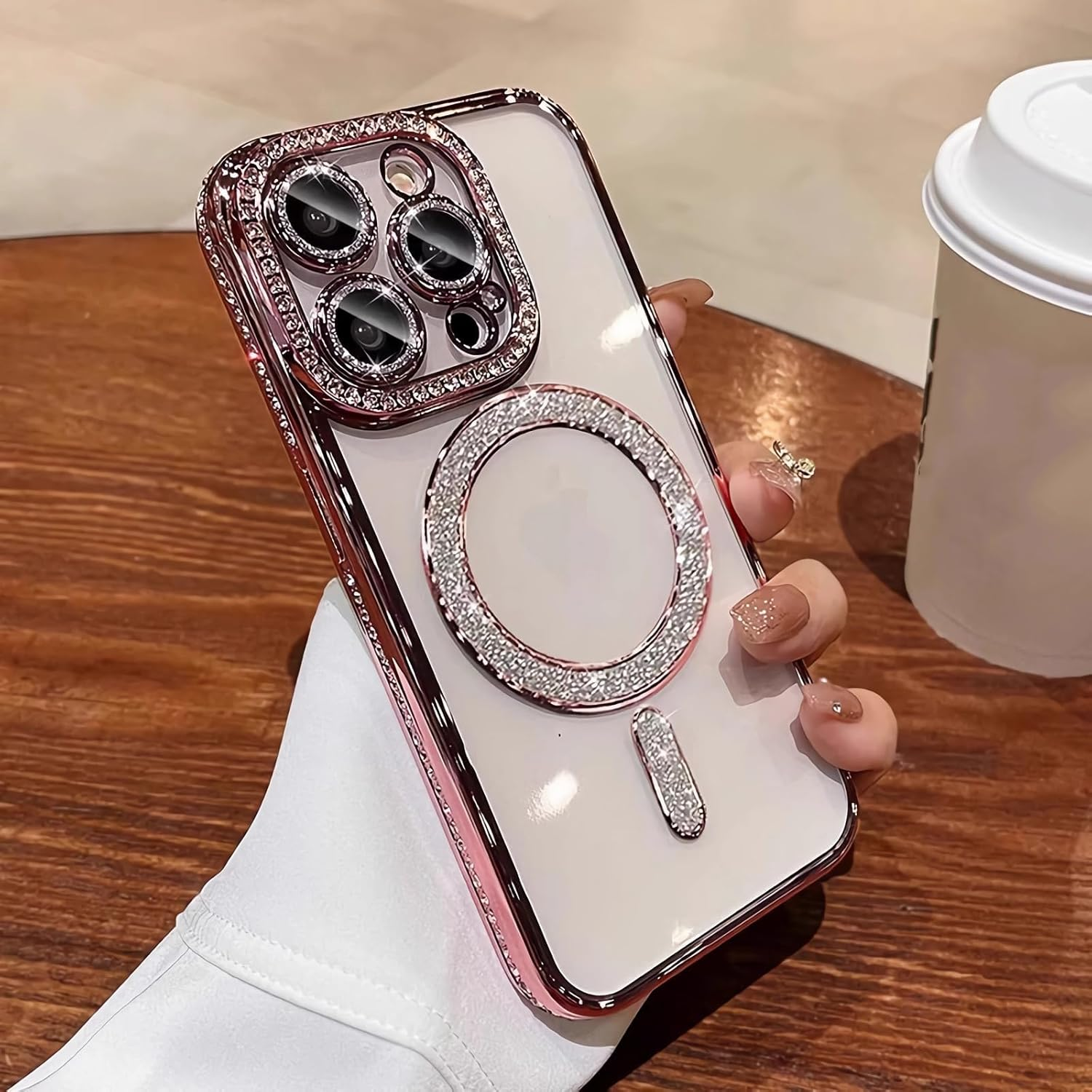 AMITOME Cute Glitter Case for Iphone 17 Pro Max 6.9 Inch,Sparkle Diamond Camera Cover & Shockproof [Compatible with Magsafe] Stylish Durable TPU Protective Phone Cover for Women & Girls-Gold