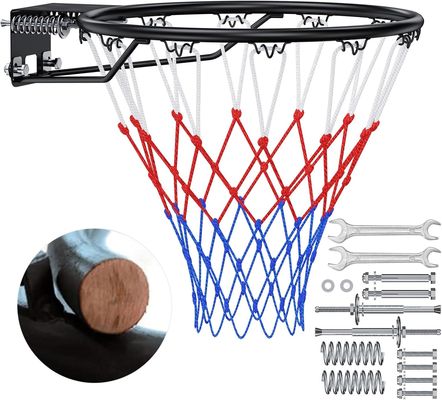 Basketball Rim, 18"(45Cm) Replacement Wall Mounted Outdoor Basketball Hoop, Heavy Duty Solid Steel, Double Spring Basketball Hoop Rim with All Weather Net for Indoor and Outdoor Hanging image number 5