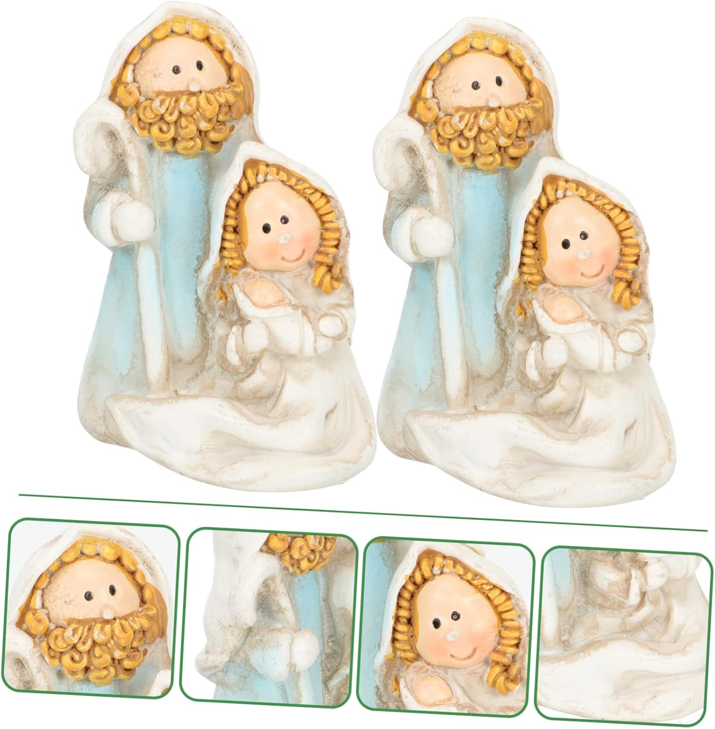 2Pcs Mini Nativity Tabletop Scenes Religious Ornament Small Jesus Figurine Resin Holy Family Scene Shelf Decor Christian Christmas Ornaments for Home image number 4