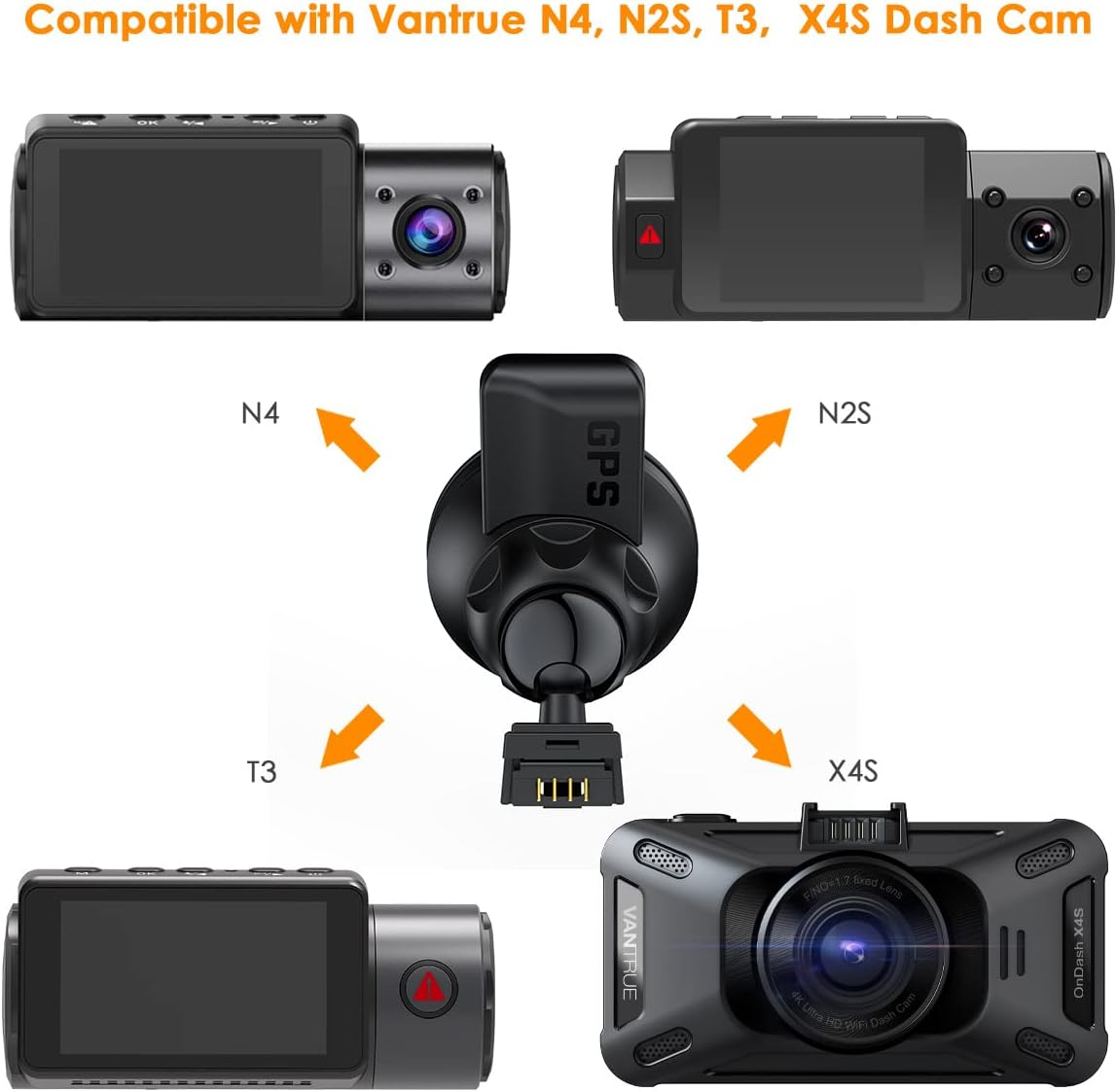 Vantrue N4 /N2S/X4S Dash Cam GPS Receiver Module Type C USB Port Car Suction Cup Mount for Windows image number 5