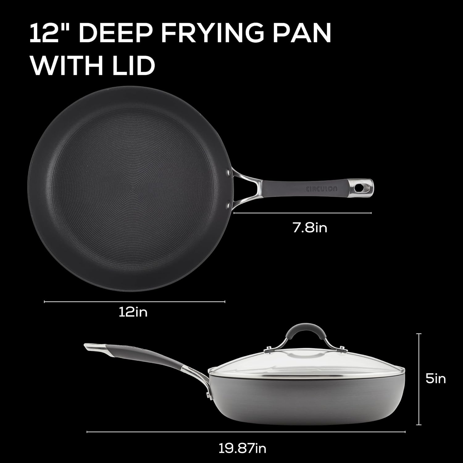 Circulon Radiance Deep Hard Anodized Nonstick Frying Pan/Skillet with Lid - 12 Inch, Gray image number 6