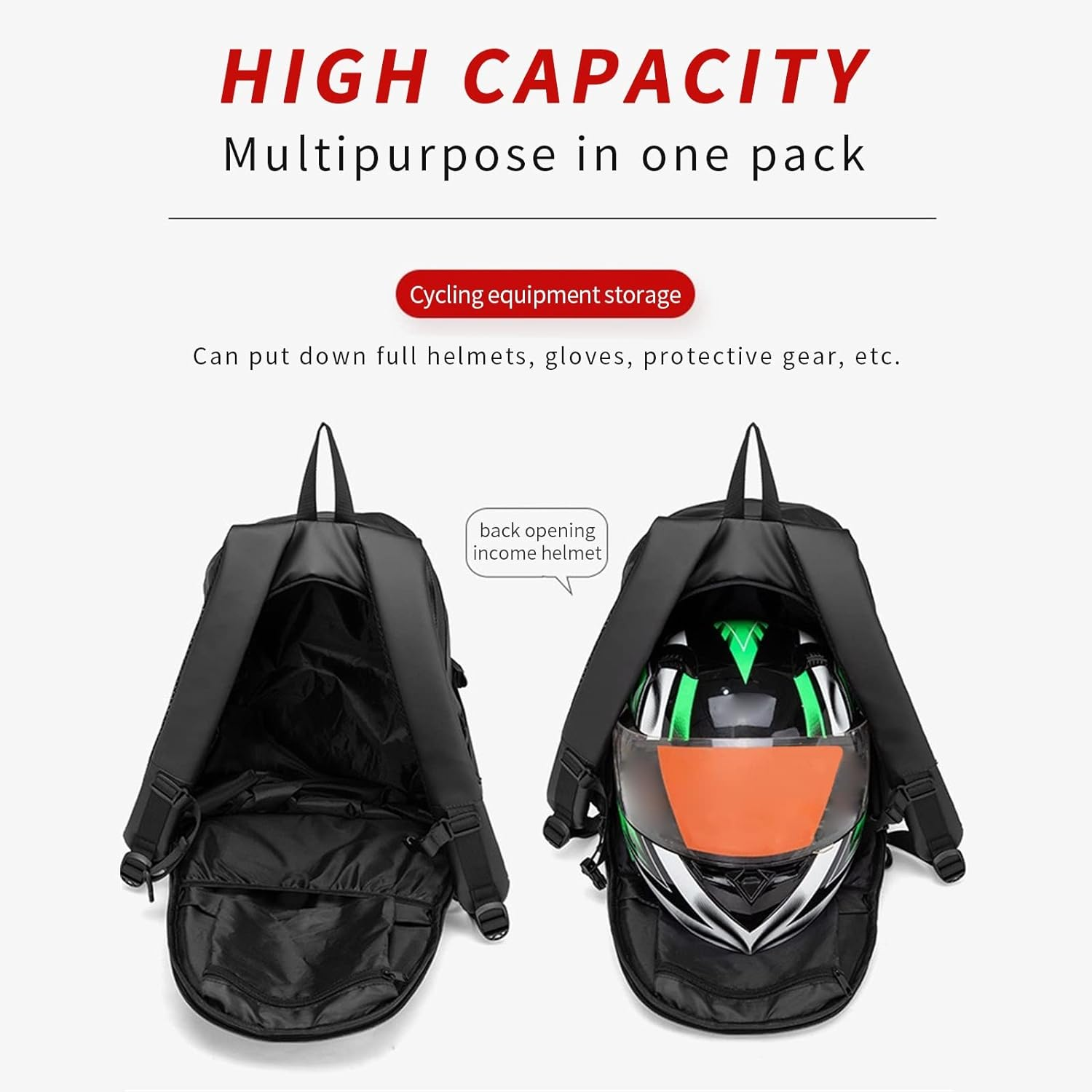 Generic Large Capacity Motorcycle Helmet Bag Moto Motorbike Backpack Reflective Cycling Traveling Package image number 1