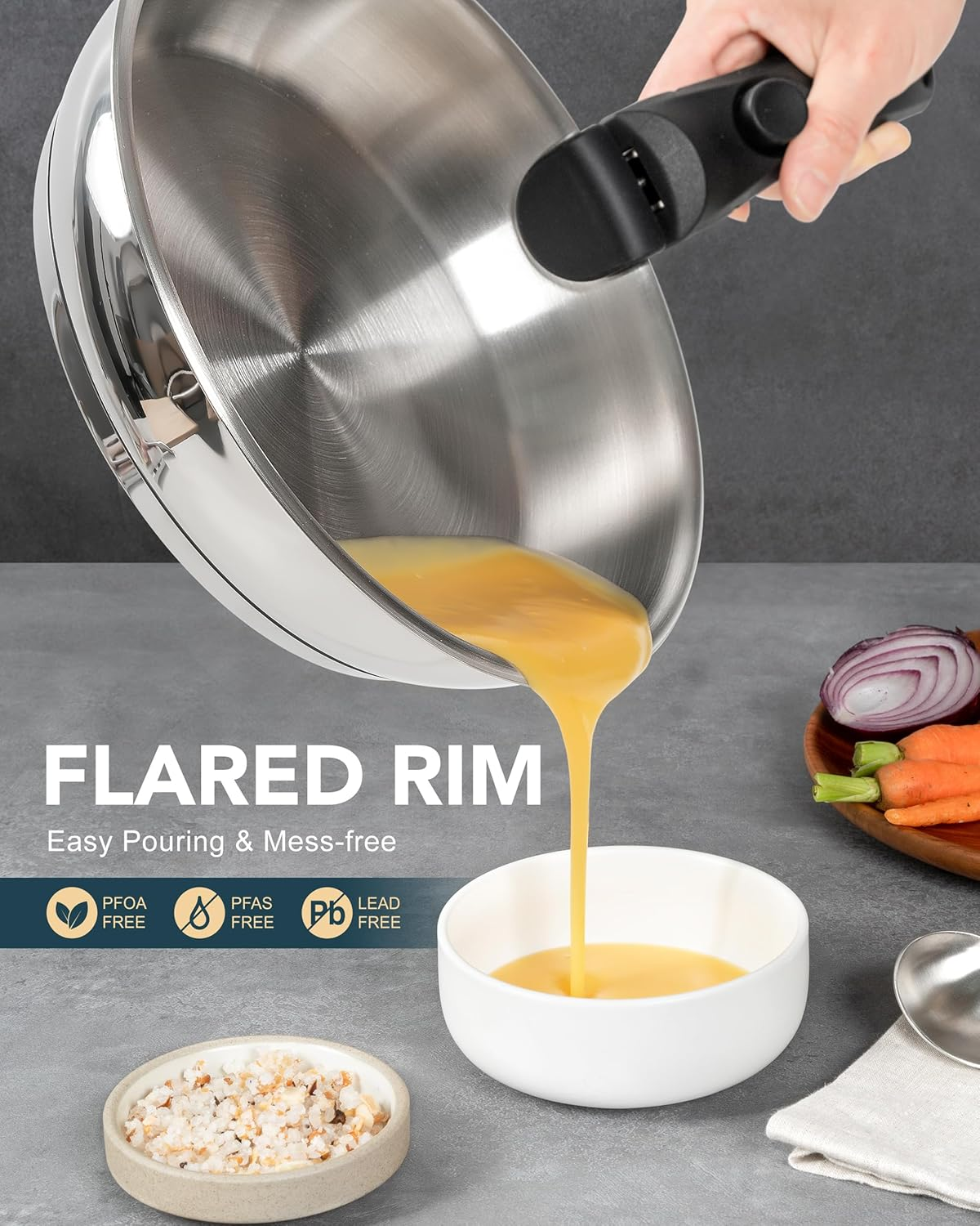 Michelangelo Stainless Steel Frying Pan Set, Cooking Pans with Removable Handle, Triply Base Stainless Steel Pan Set, Induction Compatible Skillet- 8" & 9.5" & 11" image number 6