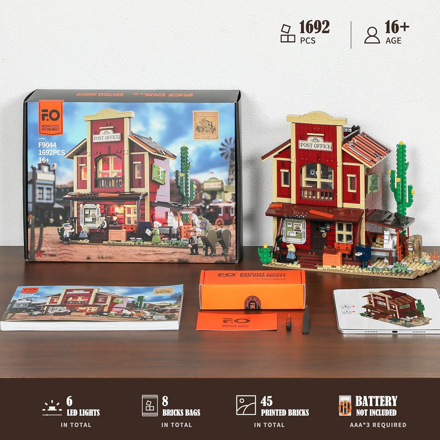 FUNWHOLE Old West Post Office Lighting Building-Bricks Set - 1692 Pcs the Wild West Town Collection Display Set for Adults and West Lovers image number 2