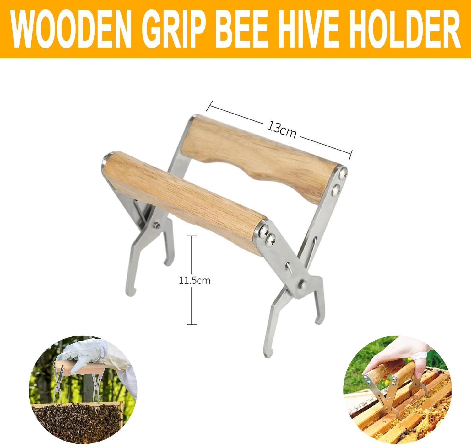 OZBEE 3Pcs Bee Hive Tools for Beekeepers, Stainless Steel J Hook Frame Lifter & Scraper, Bee Hive Frame Grip Holder Lifter, Beekeeping Brush with Wooden Handle, Flow Hive Beekeeping Accessories