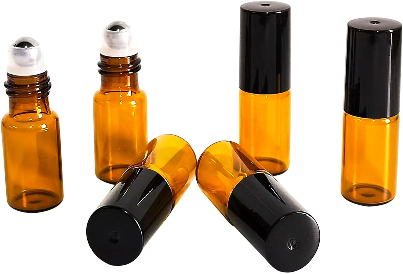50 PCS 3Ml Amber Glass Roller Bottle,Essential Oil Sample Vials with Stainless Steel Roller Ball,Black Caps,For Travel Perfume Cosmetics Small Container(2 Funnels, 2 Dropper, 1 Opener) (3Ml) image number 4