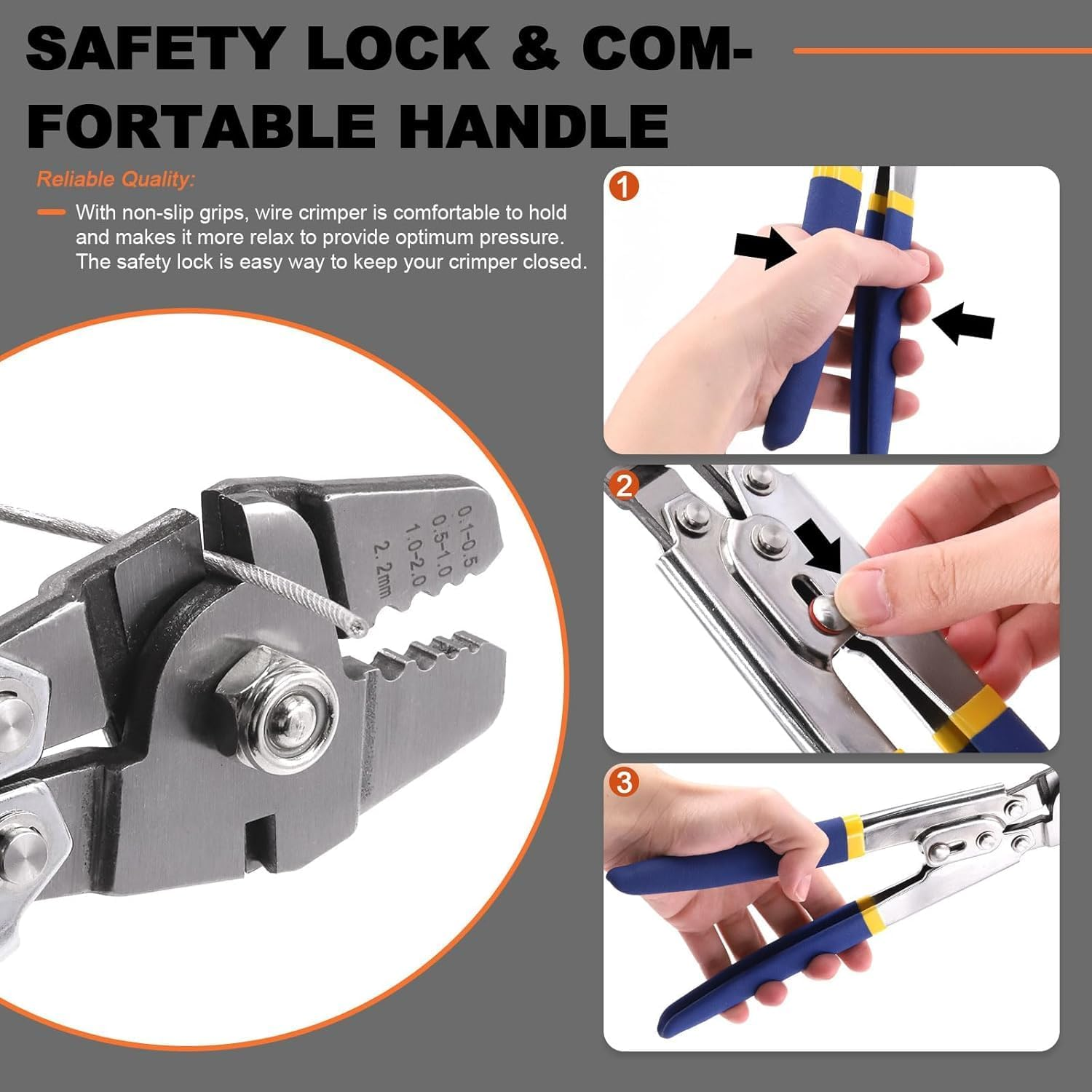 Wire Rope Crimping Tool Kit, Wire Rope Swager Crimper up to 2.2Mm with Aluminum Double Barrel Ferrule Crimping Loop Sleeves, Stainless Steel Thimbles and Cable Cutter for Cable Crimping image number 1