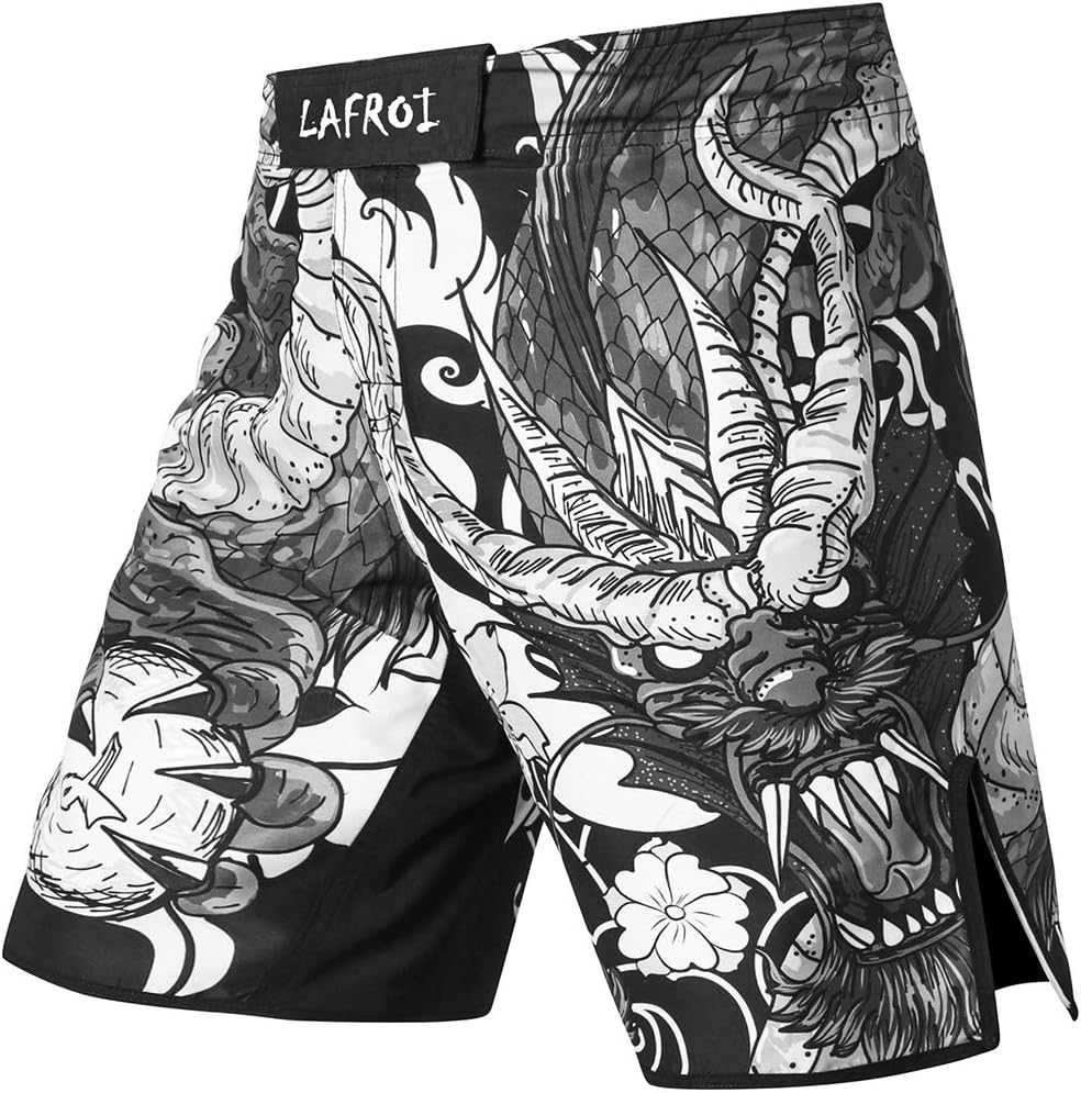 LAFROI Men'S MMA Cross Training Box Shorts Trunks Fight Wear with Drawstring and Pocket