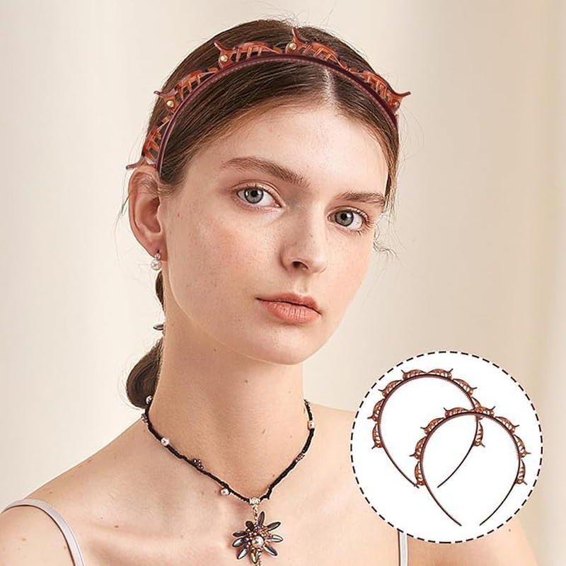 2Pcs Braided Headbands Double Layer Twist Plait Hairband,Bangs Hairstyle Twist Hairpin Headband,Double Bangs Hairstyle Hairpin Headband Korean Braided Headband,Double Layer Twist Plait Headband,Brown