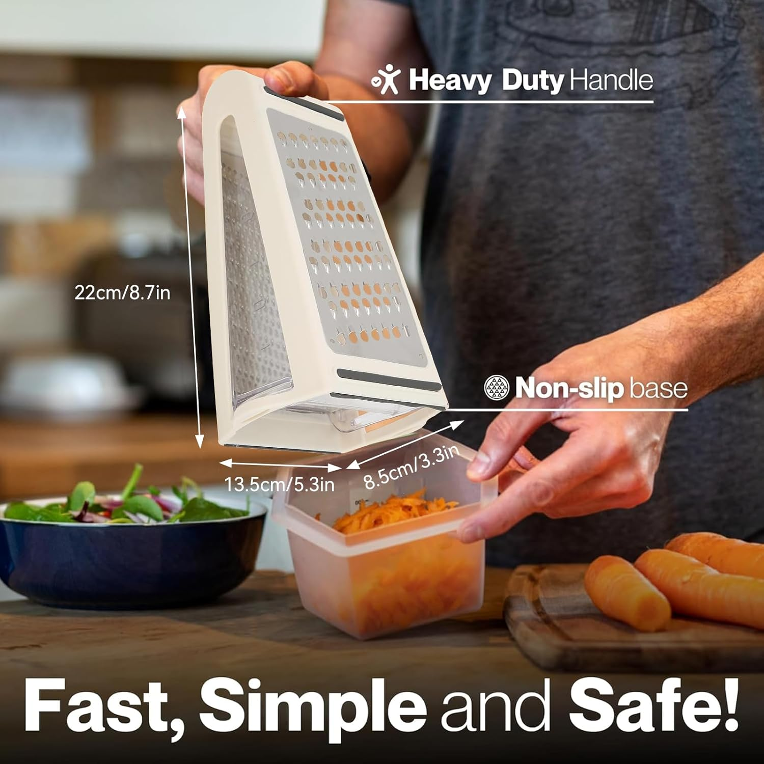 2-Sided Kitchen Grater, Vegetable Slicer Stainless Steel with Container, for Vegetables, Potatoes & Cheese, Rustproof Square Grater with Fine/Coarse Side, for Kitchen Enthusiasts (22 X 13.5 X 8.5 Cm) image number 6