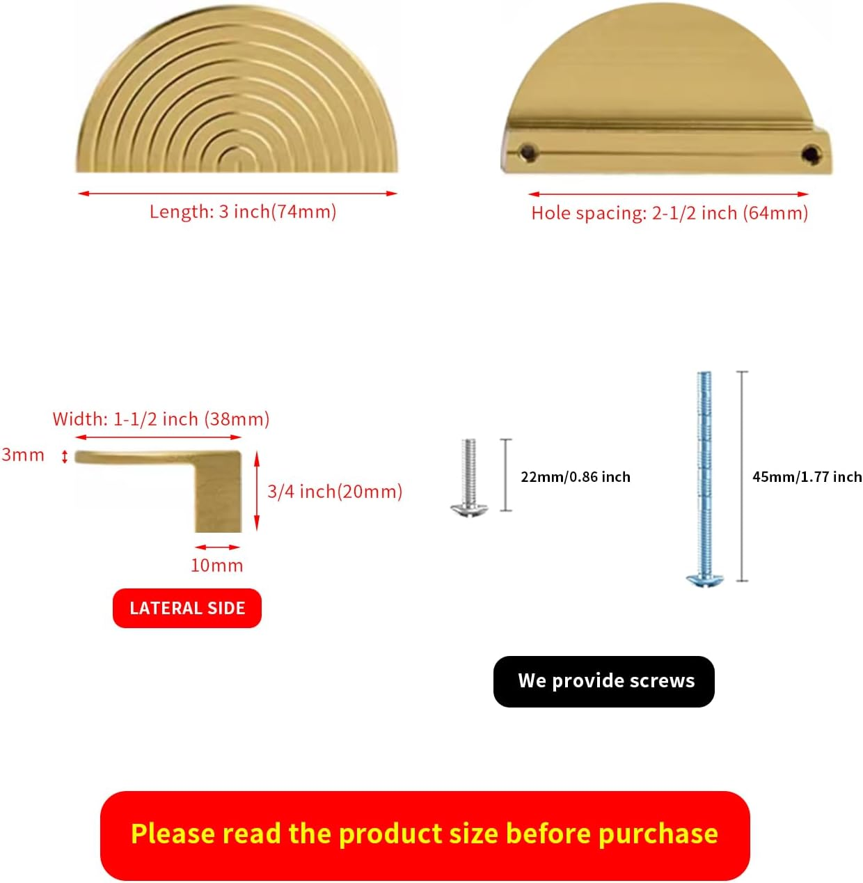 Brass Cabinet Pulls Brushed Drawer Pulls Modern Gold Cabinet Pulls Cabinet Handles Drawer Handles for Dresser Closet (2Pack-3Inch Semicircle) - 10Pack-9.8Inch Polygon image number 4