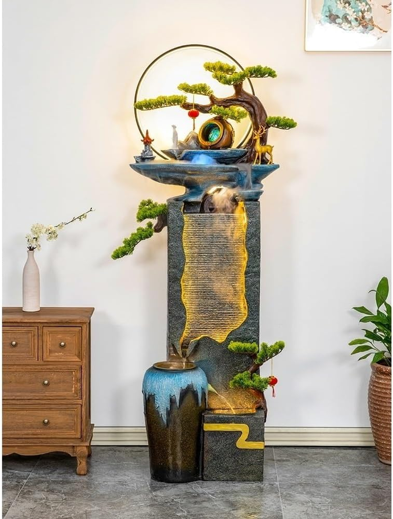 Outdoor Fountain Rockery Flowing Water Fountain Circulating Fish Pond Landscape Decoration Office Courtyard Wealth Attraction Floor(Black) image number 5