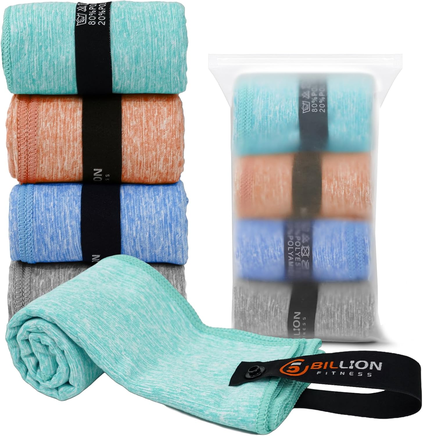 Microfiber Towel Quick Dry Set (4 Pack) - Super Absorbent Gym Towels Lightweight Hot Yoga Towel Fast Drying Travel Towels for Workout Sports Exercise-Home Gym Accessories for Men & Women (Four-Color) image number 4