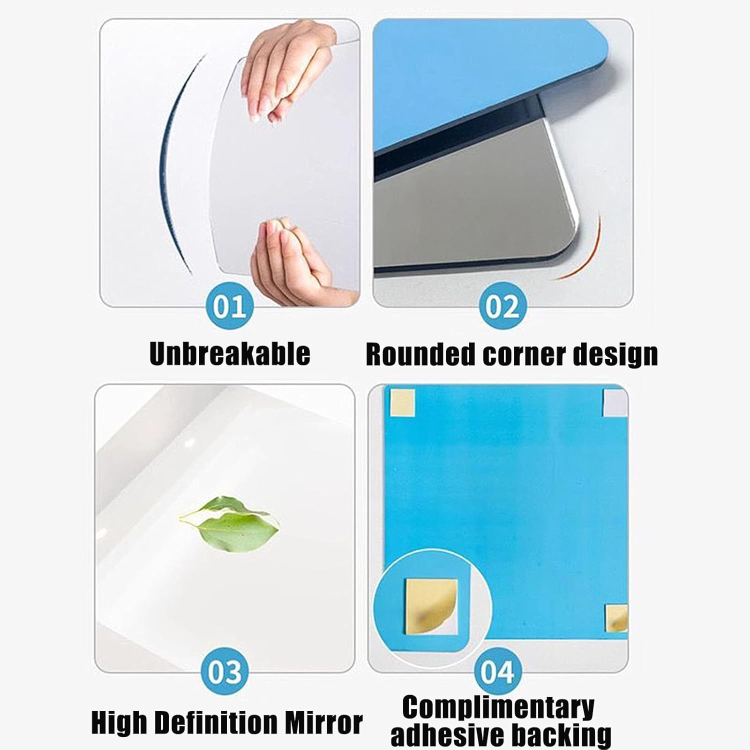 4 Pack Mirror Wall Full Length, 12X14 Inch Acrylic Mirror, Wall Mirror Full Length for Bedroom, Home Gym, Door, or Dorm, Full Body Mirror Tiles, Mirror Stickers for Walls,Mirror Sheets(Thickness 2 Mm) image number 2