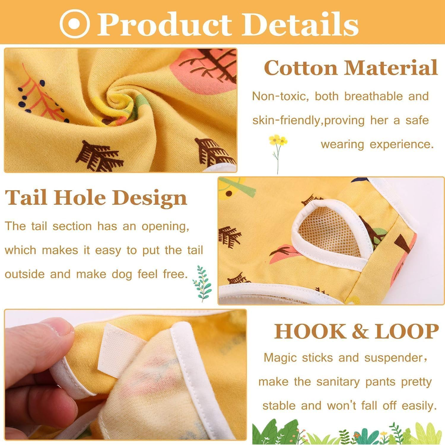 Dog Diapers Female Washable Sanitary Pantie with Adjustable Suspender, Reusable Doggie Diapers in Heat, Cute Puppy Pet Period Panties Dog Underwear for Corgi Bulldog (Yellow, L, Count, 1) image number 3