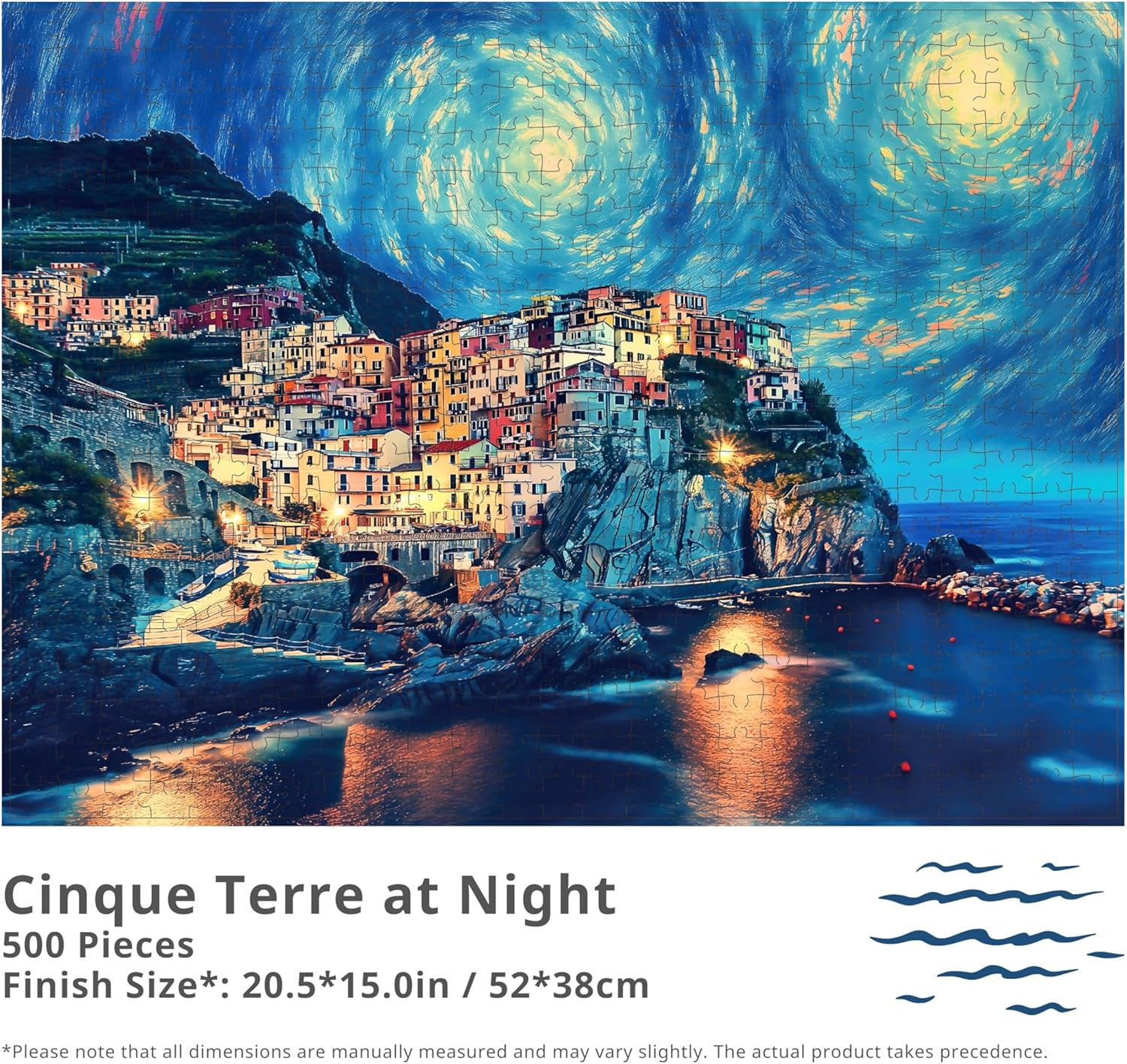 Cinque Terre at Night, 500 Pieces Jigsaw Puzzles, Challenging Puzzle Perfect for Adults, Family Game Nights, 20.5 * 15.0 In