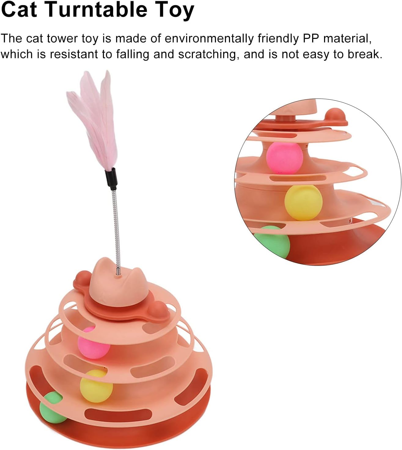 Ciciglow Cat Toy Set, Interactive Toy for Kittens, 3-Layer Towers Roller Tracks Cat Teaser Ball Toy with 3 Colourful Balls and Cat Stick, for Movement and Stimulation (Pink) image number 1
