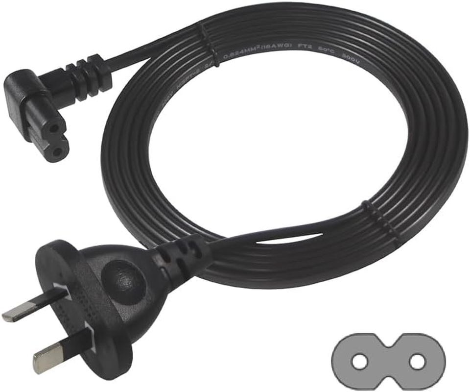 Aus 2Pin Mains Plug L Shape Figure 8 Angled C7 Power Cord 3M Australia Iec-C7 Power Cable 2X0.75Mm2 2 Cores for TV Xbox PS4