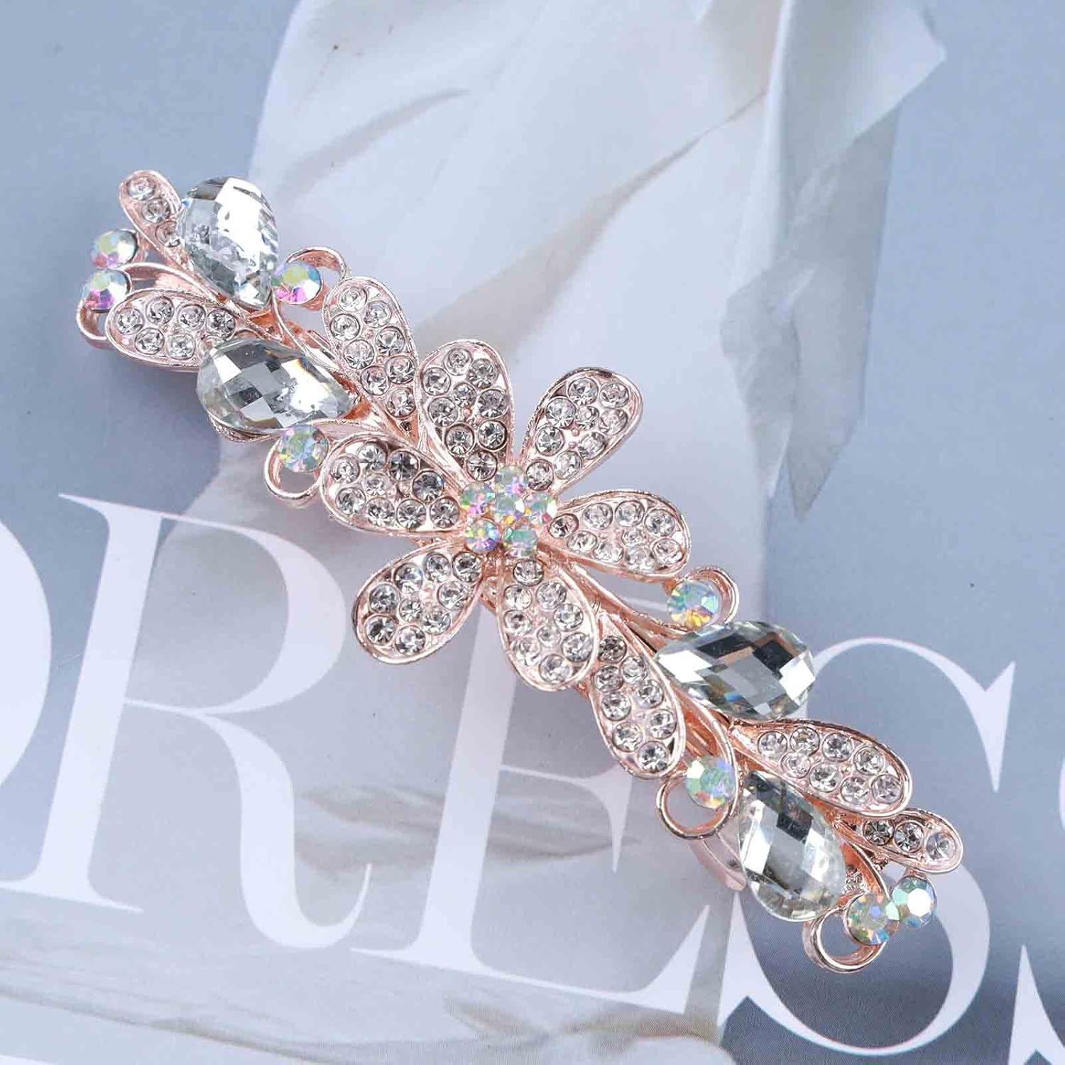 Tseenyi Crystal Flower Hair Clip Rhinestone Wedding Hair Clip Hair Clip Shiny Bridal Decorative Headpiece Gold Crystal Hair Accessories for Women and Girls (Transparent Crystal)