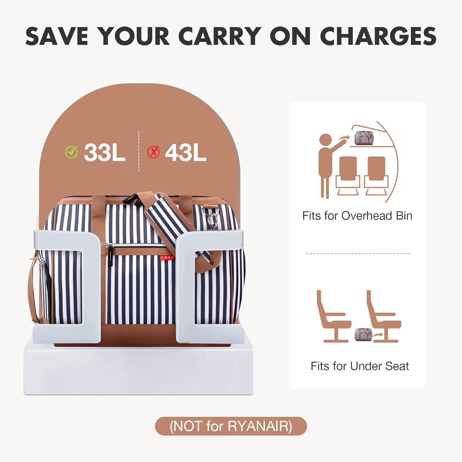 Lekesky Overnight Bag for Women Weekend Bag Holdall Bag Maternity Hospital Bag with Top Large Opening Travel Duffles Bag for Women, Blue Striped, A-Blue Striped, 33L, Travel Bag