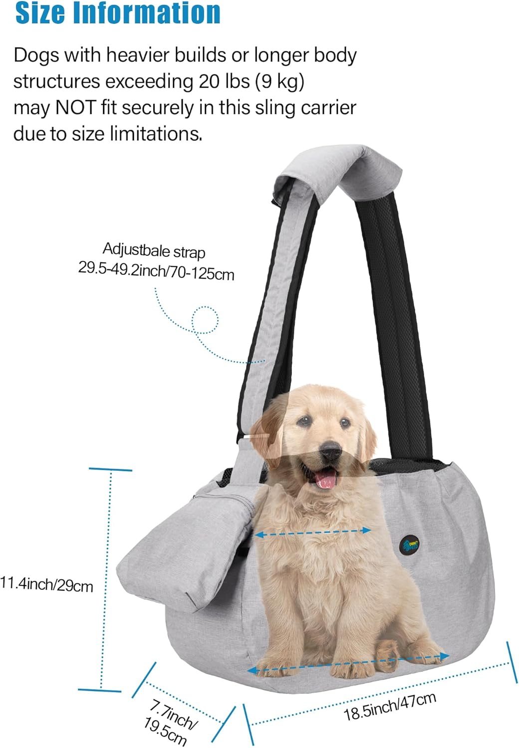 Ownpets Pet Sling Carrier, Fits 15 to 25Lbs Extra-Large Dog/Cat Sling Carrier Reversible and Hands-Free Dog Bag with Adjustable Strap and Pocket Shoulder Pad for Outdoor Travel Hiking image number 3