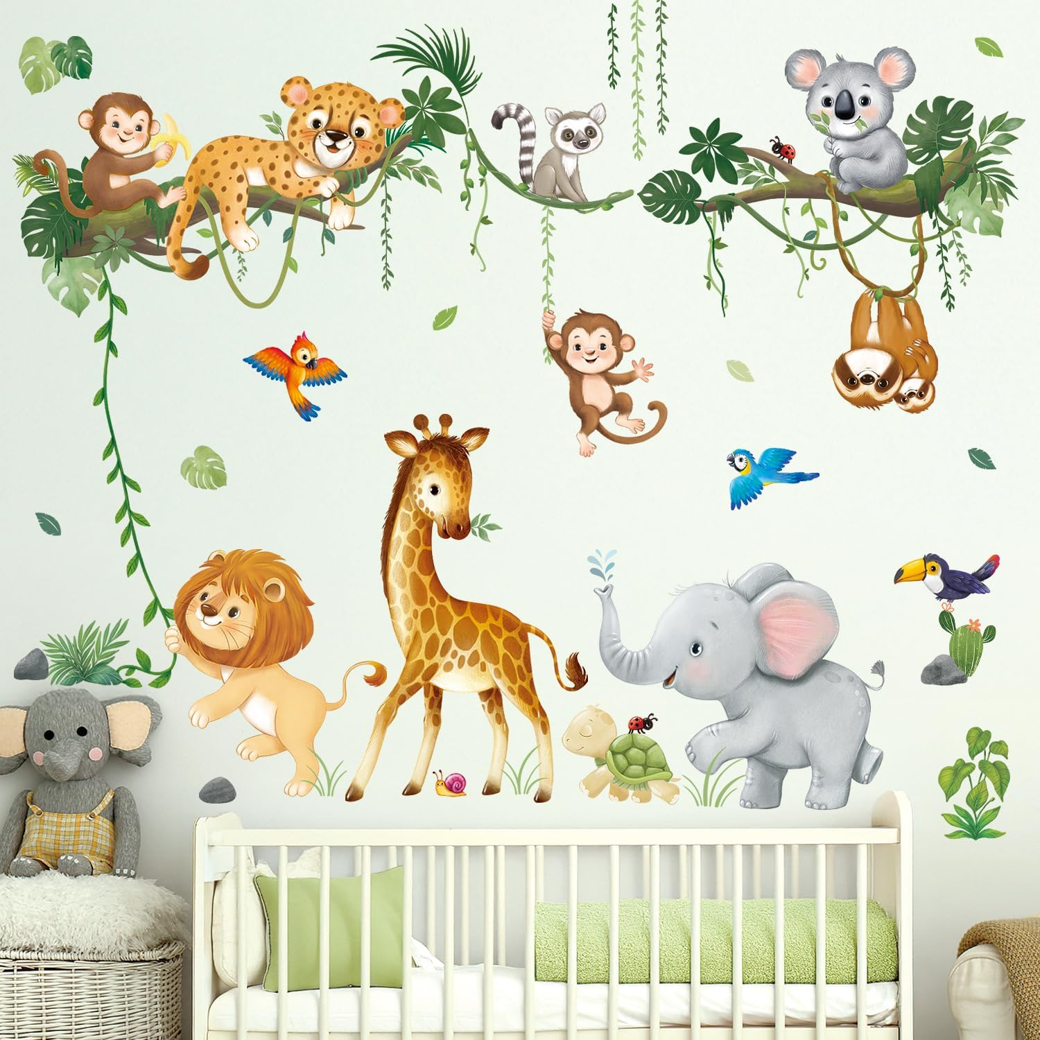 DECOWALL SG2-2501 Jungle Animal Wall Stickers Safari Tree Branch Removable Peel and Stick Nursery Decals Baby Kids Room Home Decor Giraffe Lion Elephant Monkey image number 5