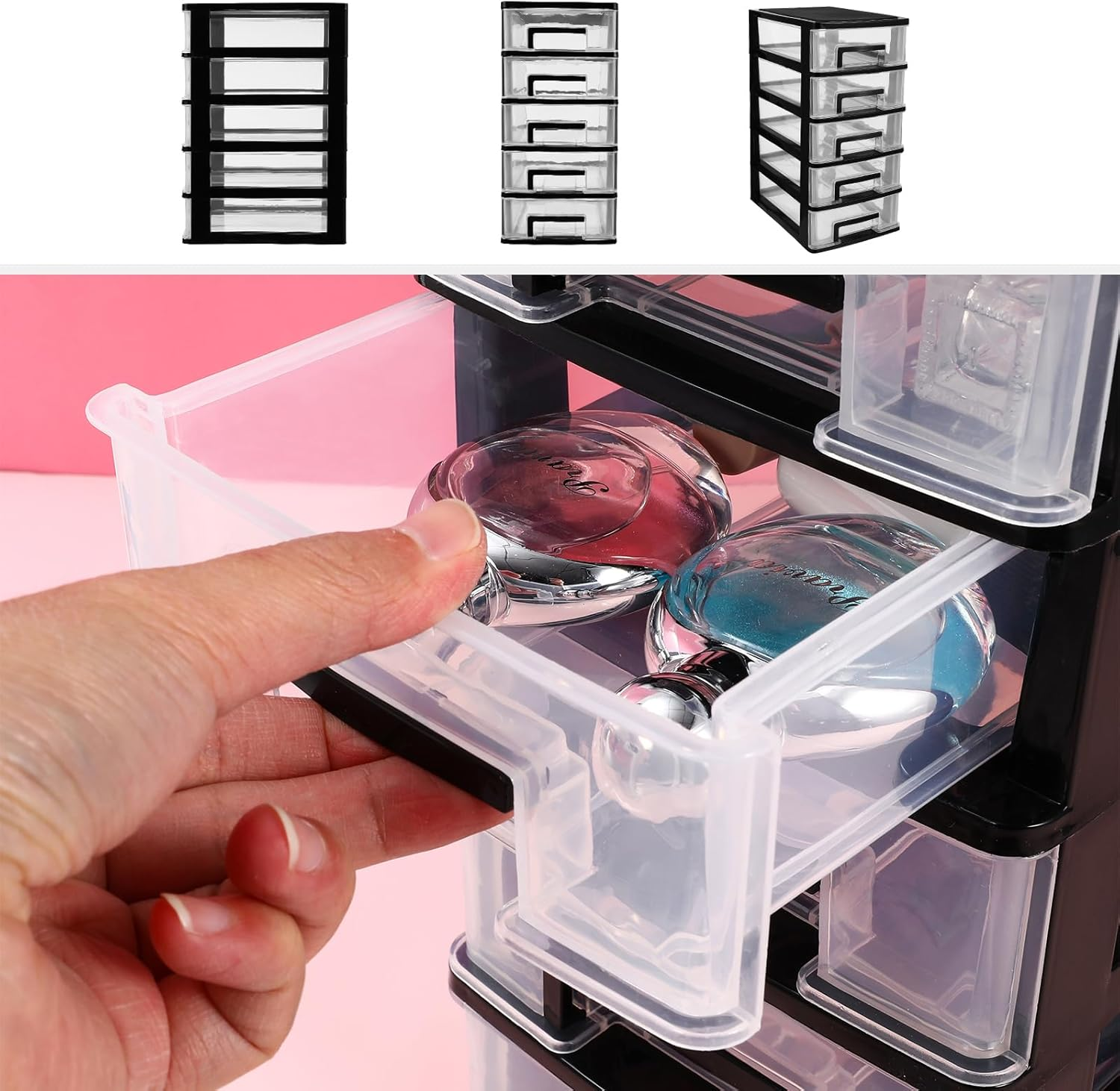 SAFIGLE Desktop Organizer with Drawers, Cosmetic Storage Drawers Sundries Holder Stacking Drawers Storage Rolling Storage Cart Organizer Drawers image number 6