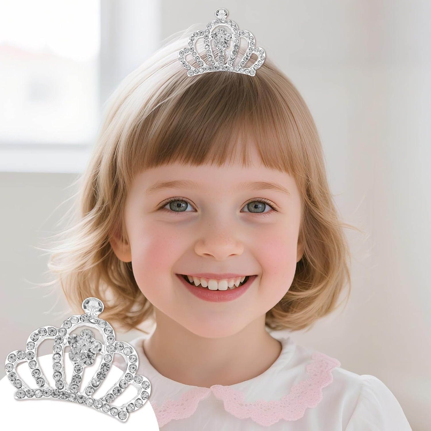 4Pcs Small Crowns, Zinc Alloy Rhinestone Mini Princess Crown Hair Clip Silver Shiny Hair Accessories for Women Birthday Wedding Cake Decoration Princess Costume Halloween image number 2